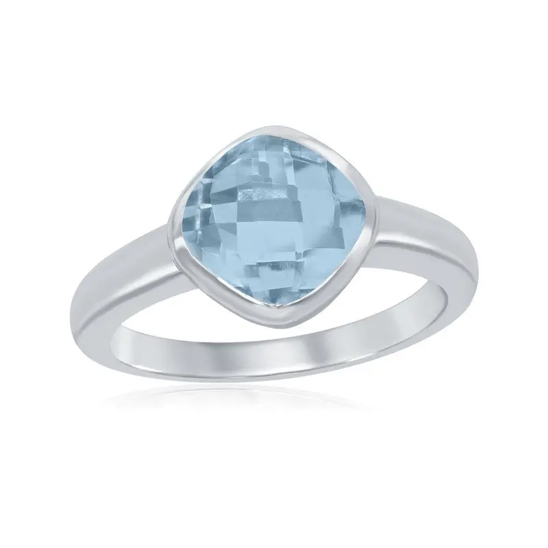 Sterling Silver Square Gemstone Ring - Blue Topaz