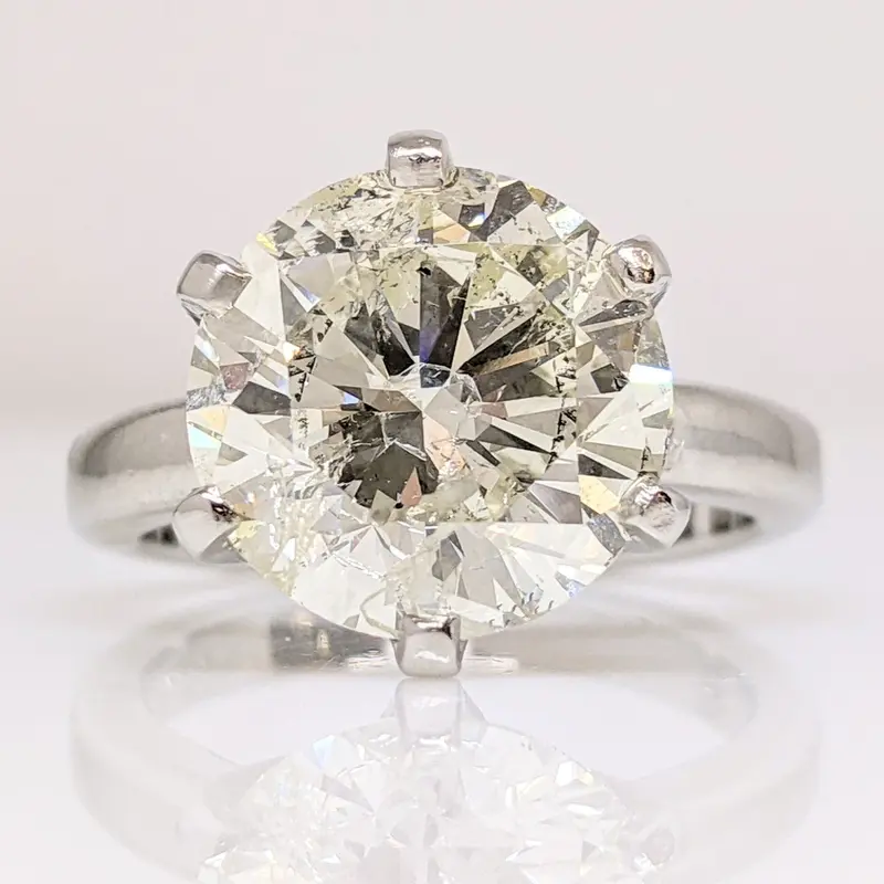 PLATINUM CHIPPED DIAMOND ROUND 5.07 CARAT TOTAL I2 M SOLITAIRE ESTATE RING 9.2 GRAMS