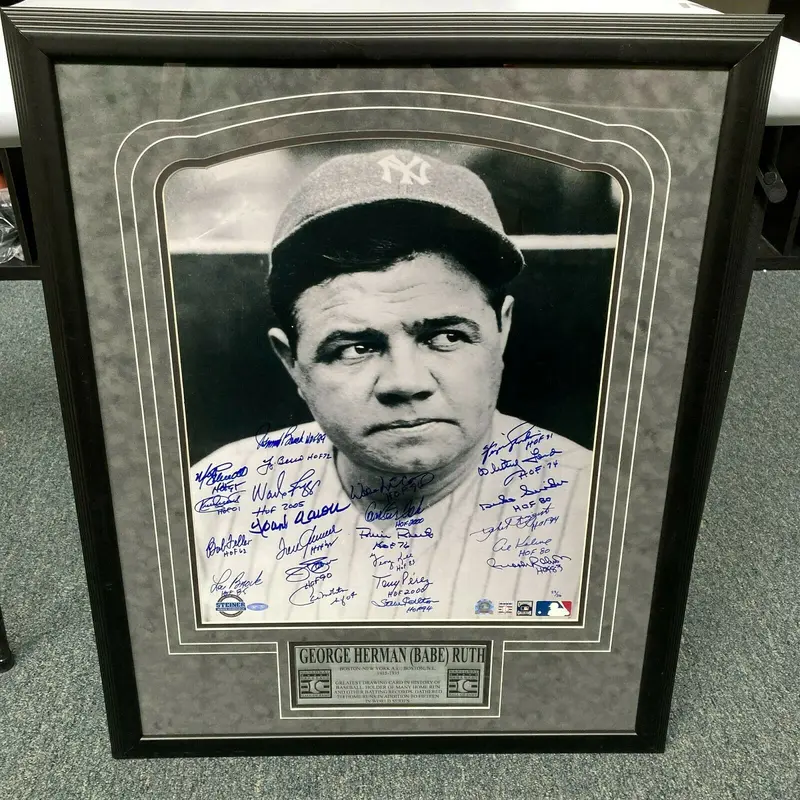 HOF Legends Signed Large Babe Ruth Photo Hank Aaron Kirby Puckett Steiner COA