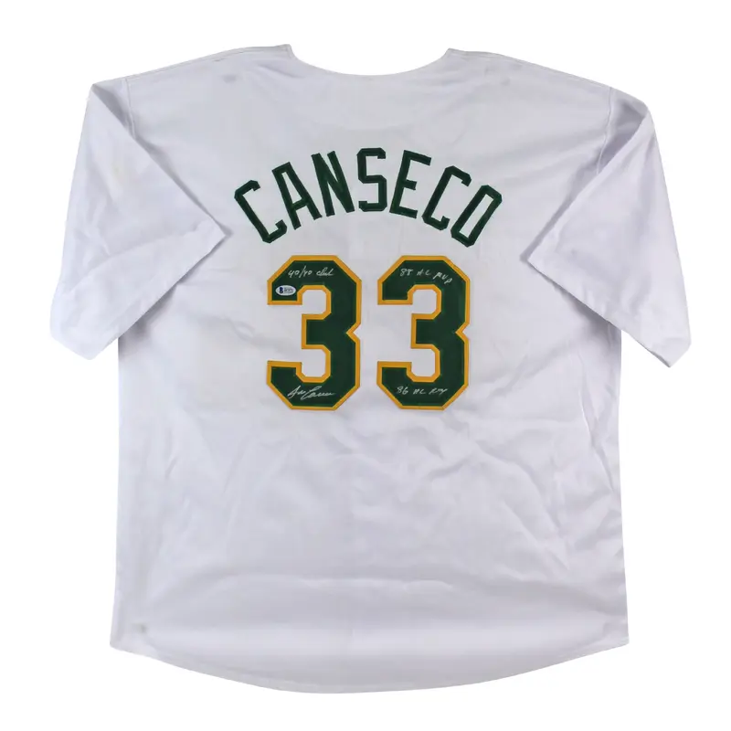 Jose Canseco "3x Inscribed" Signed White Pro Style Jersey BAS Witnessed #I87972