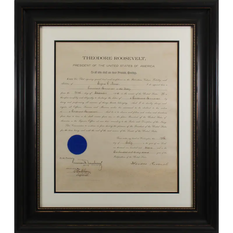 Theodore Roosevelt Signed Framed 15x18.5 1907 Military Appointment BAS #AA03328