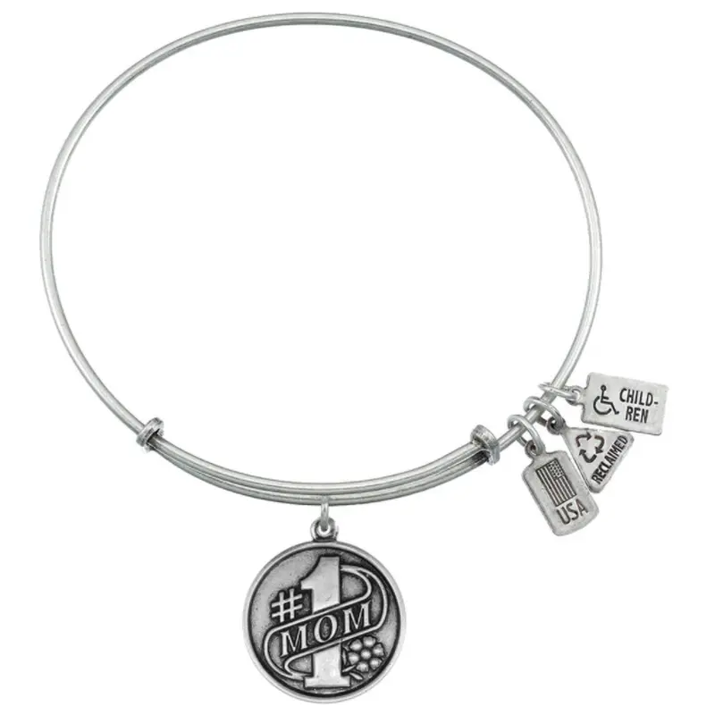 Wind & Fire - #1 Mom Charm Expandable Bracelet - Silver Tone