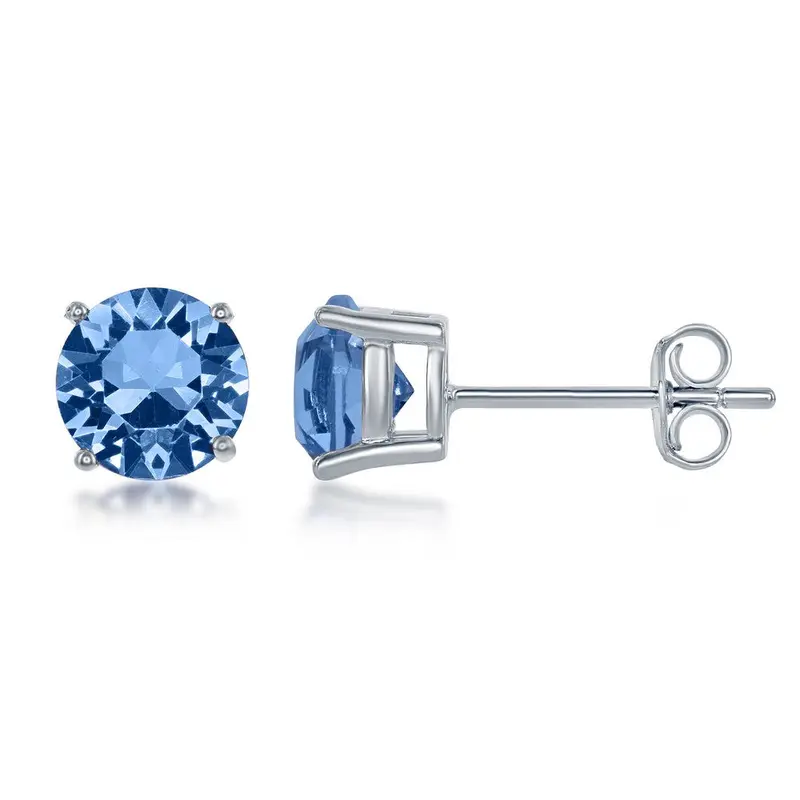 Sterling Silver 6MM Light Sapphire "December" Swarovski Element Earrings