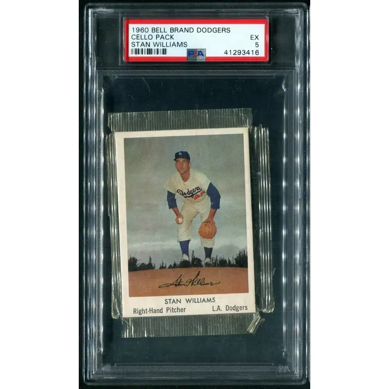 1960 Bell Brand Dodgers Baseball Unopened Cello Pack Stan Williams PSA 5