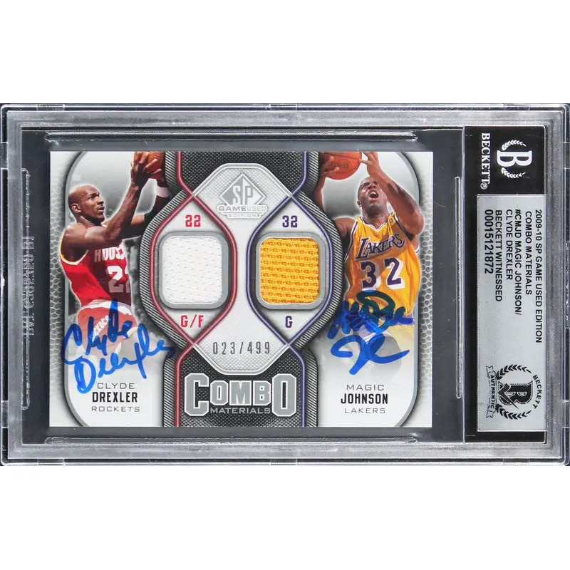 Magic Johnson & Clyde Drexler Signed 2009 SP GUCM #CMJD Card Auto 10! BAS Slab 4