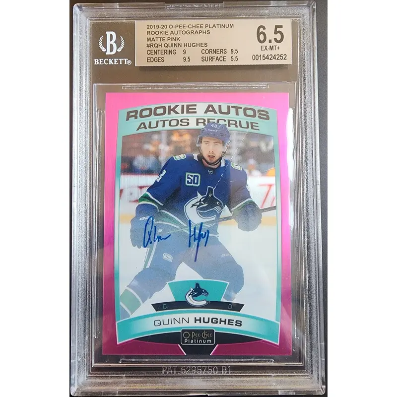 Quinn Hughes 2019 OPC Platinum Matte Pink Auto RC #41/99 BGS 6.5 Ex-Mt+