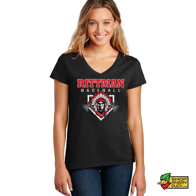 Rittman Indians Baseballs Ladies V-Neck T-Shirt 06