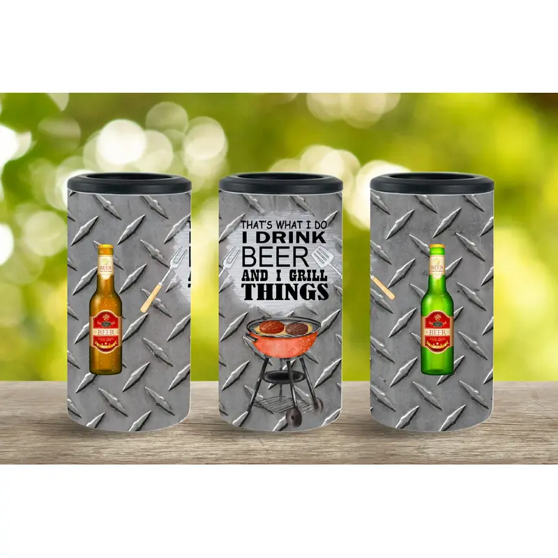 I drink beer and grill things 12oz slim can cooler