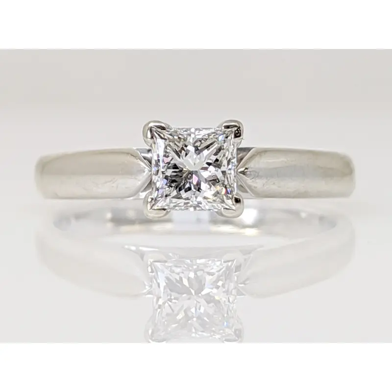 14K WHITE .54 CARAT TOTAL SI2 I DIAMOND PRINCESS CUT SOLITAIRE ESTATE RING 3.7 GRAMS