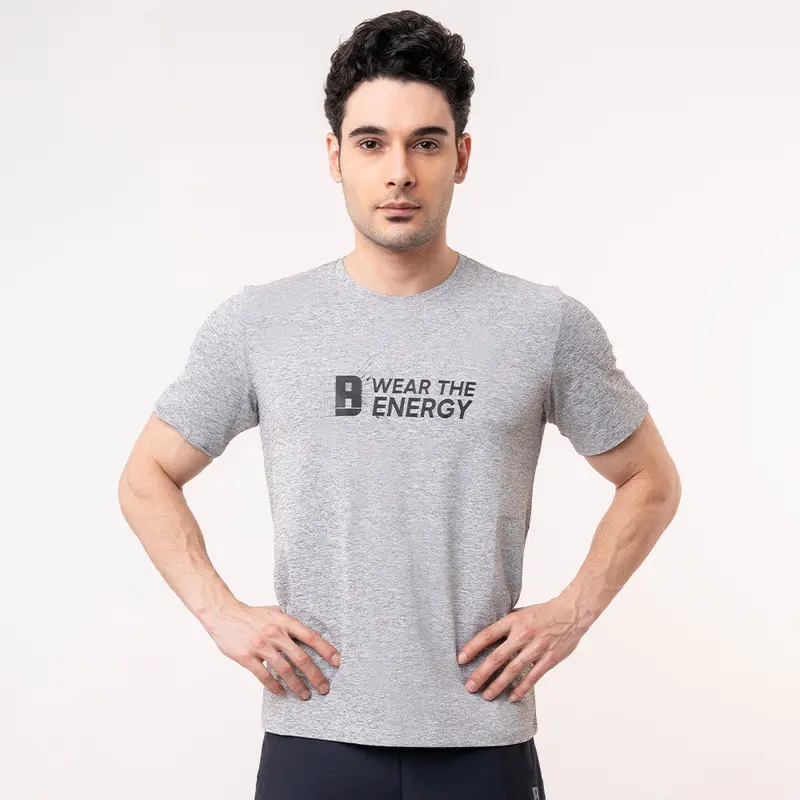 Printed Crew Neck Tee - Grey Melange Athletik | Kibi Sports