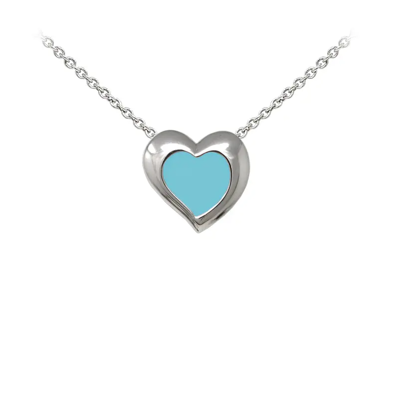 Turquoise (Enamel) Heart Sterling Silver Dainty Necklace
