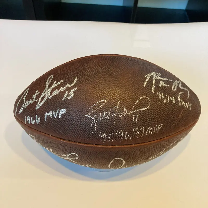 Bart Starr Brett Favre Aaron Rodgers Green Bay Packers MVP Signed Football JSA