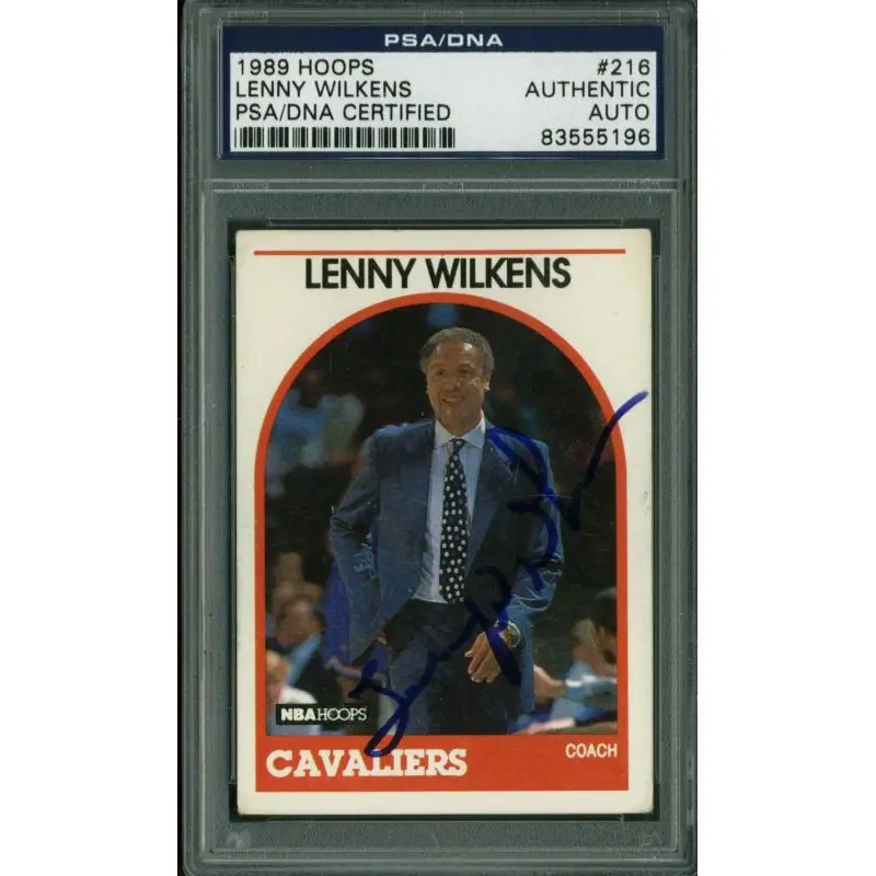 Cavaliers Lenny Wilkens Authentic Signed Card 1989 Hoops #216 PSA/DNA Slabbed