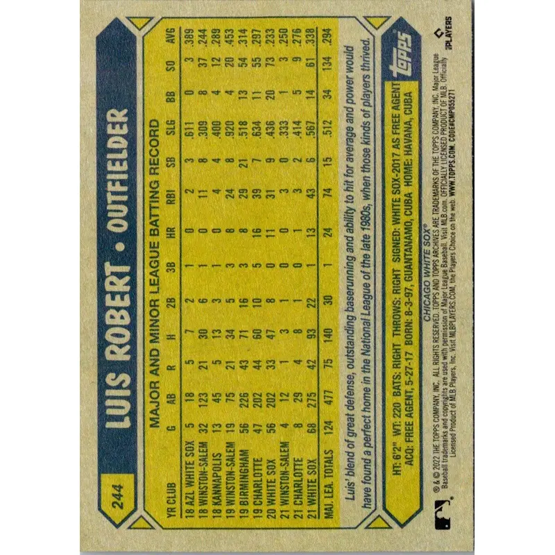 2022 Topps 1987 Baseball Autographs Gold Luis Robert #87BA-LR