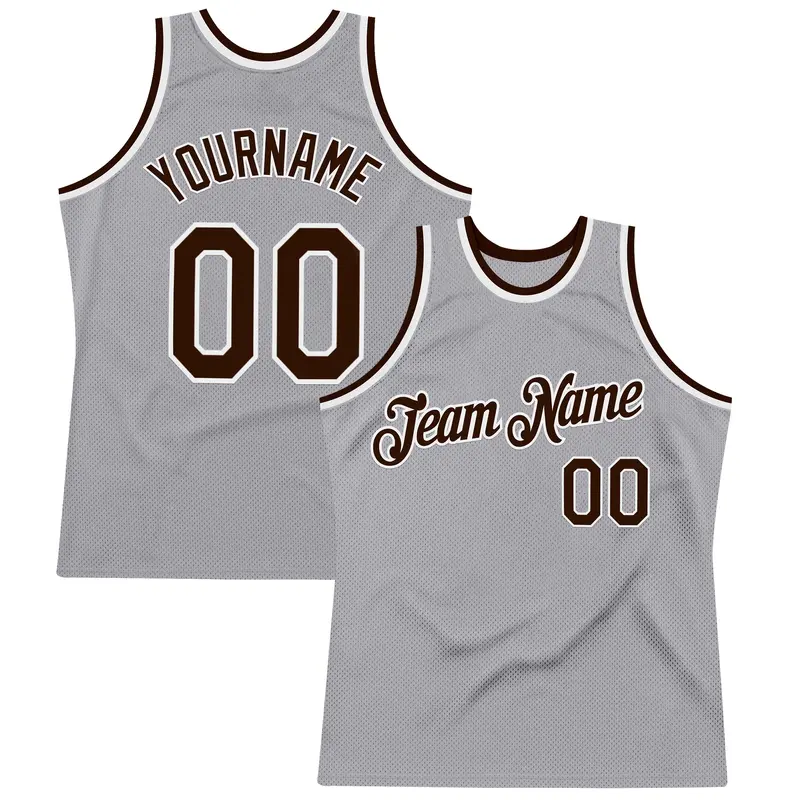 Custom Gray Brown-White Authentic Throwback Basketball Jersey