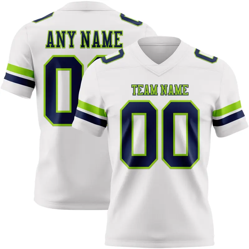 Custom White Navy-Neon Green Mesh Authentic Football Jersey
