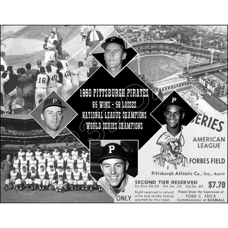1960 Pittsburgh Pirates Diamond 11X14 Photo - Mazeroski Clemente Groat Law - 2166