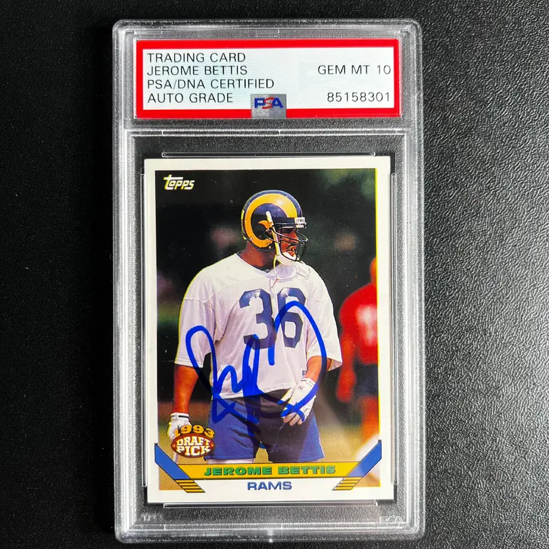 1992 Topps Draft Picks #166 Signed Card Jerome Bettis PSA Auto 10 Slabbed Rams