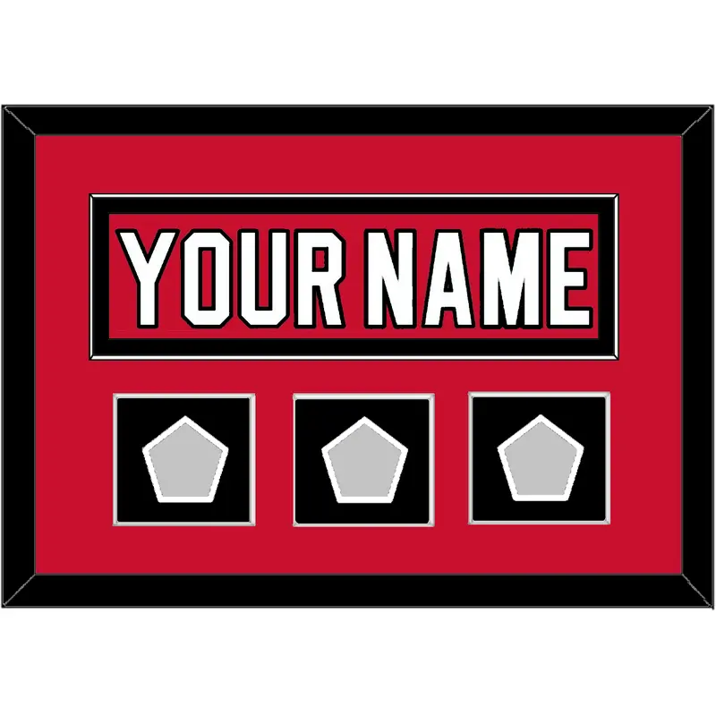 New Jersey Nameplate & 3 Stanley Cup Finals Patches - Road Red (1992-2007) - Single Mat 2