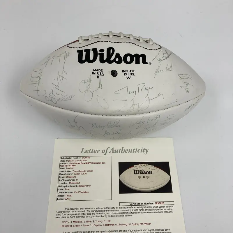 1989 San Francisco 49ers Super Bowl Champs Team Signed Football JSA COA