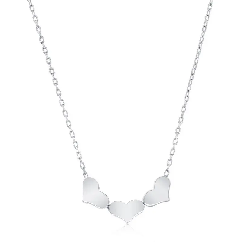 Sterling Silver, Small Triple Heart Linked Necklace