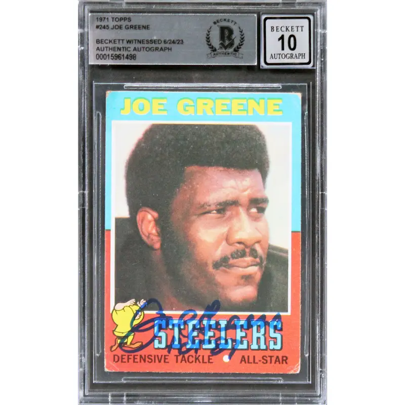Steelers Joe Greene "HOF 87" Signed 1971 Topps #245 RC Card Auto 10 BAS Slab 7