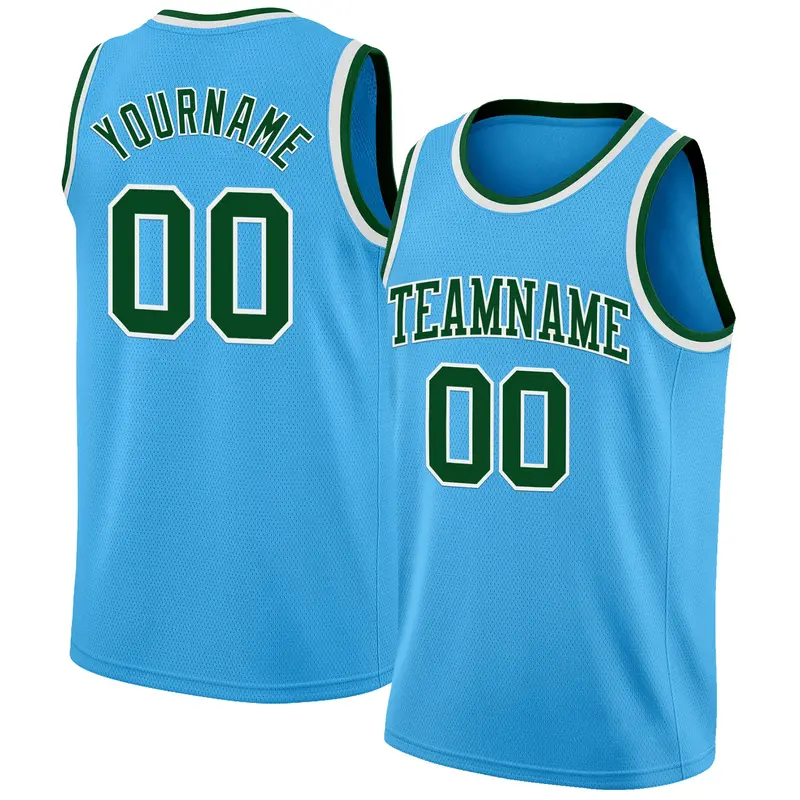 Custom Sky Blue Green-White Authentic Basketball Jersey