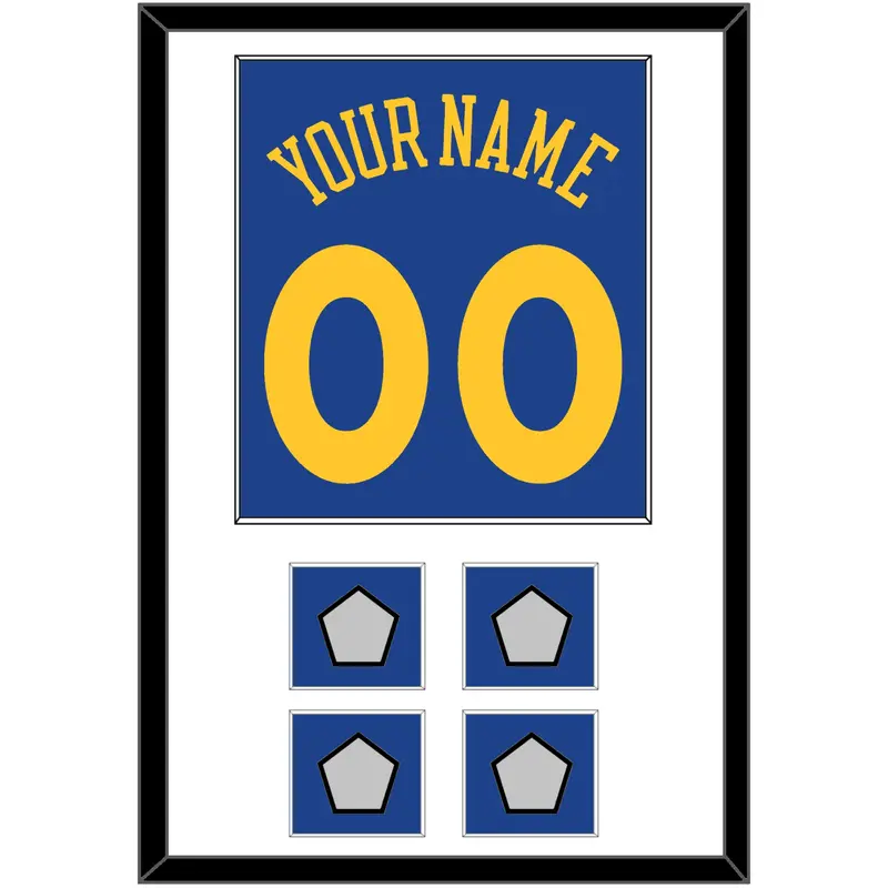 Golden State Name & Number With 4 Champions Patches - Road Blue (2010-2019) - Single Mat 1