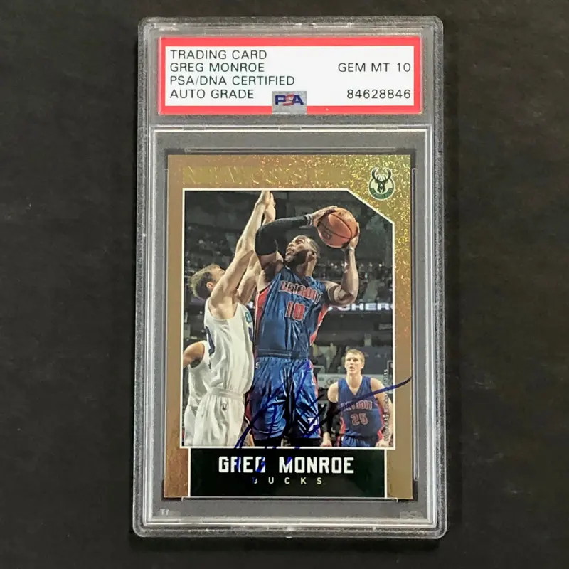2015-16 NBA Hoops Gold #111 Greg Monroe Signed Card AUTO 10 PSA/DNA Slabbed Bucks