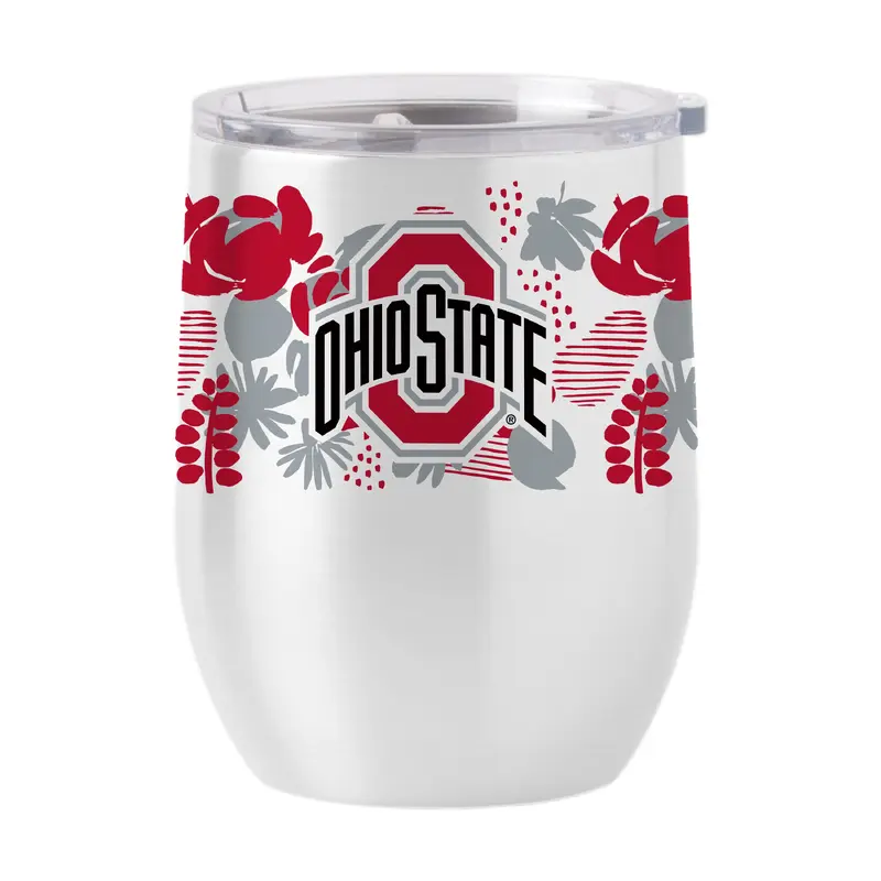 Ohio State 16oz Floral Stainless Curved Beverage