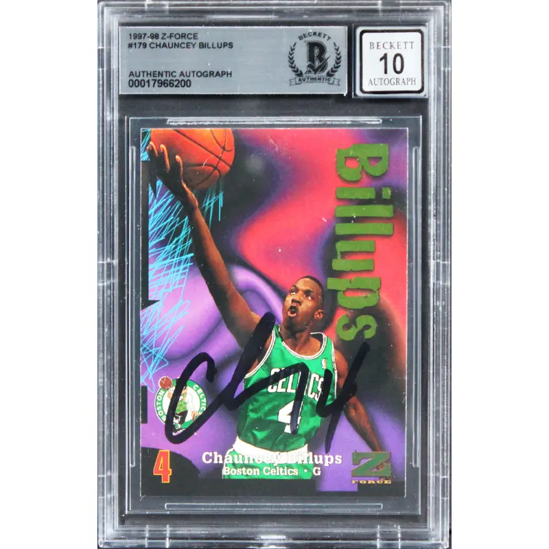 Celtics Chauncey Billups Signed 1997 Z-Force #179 Rookie Card Auto 10! BAS Slab
