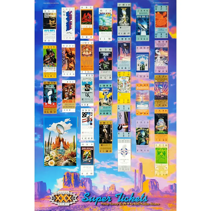 Super Bowl XXX (1996) "Super Tickets" NFL Championship History Poster - Action Images