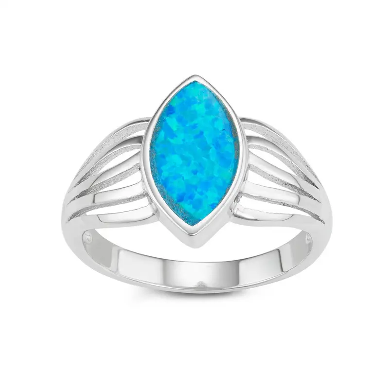 Sterling Silver Marquise Blue Inlay Opal Ring
