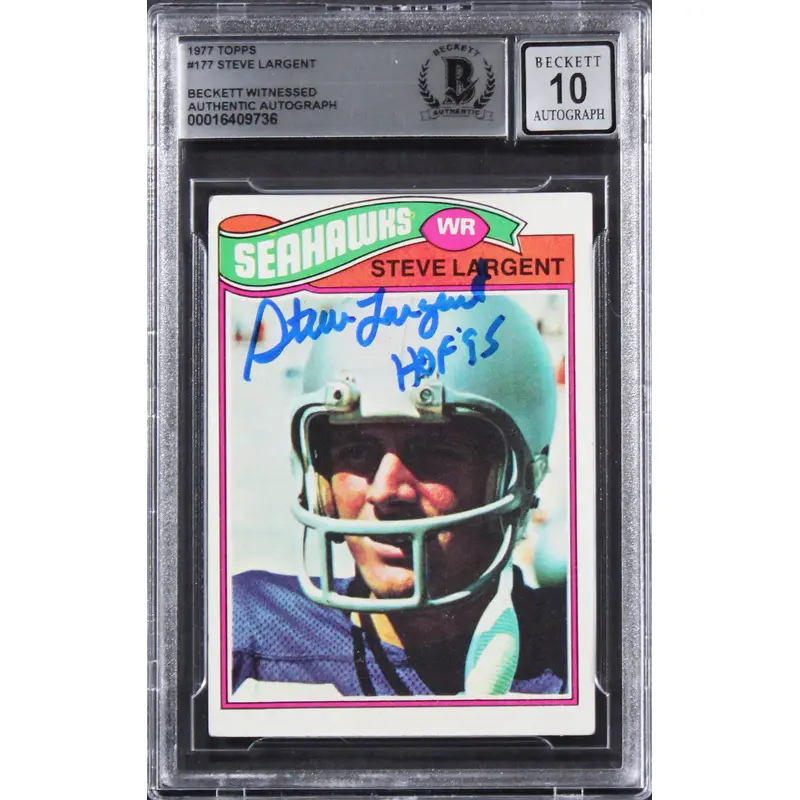 Seahawks Steve Largent "HOF 95" Signed 1977 Topps #177 Card Auto 10! BAS Slab 3