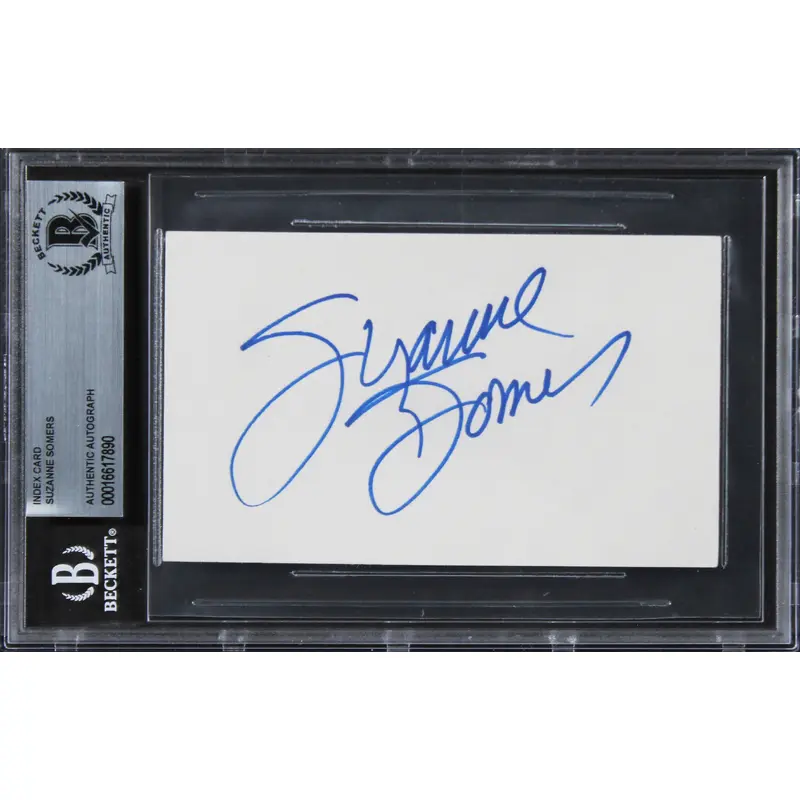 Suzanne Somers Three's Company Authentic Signed 3x5 Index Card BAS Slabbed 1