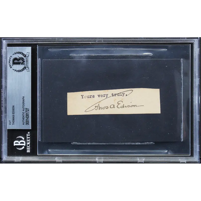 Thomas Edison Authentic Signed .85x3.25 Cut Signature Autographed BAS Slabbed