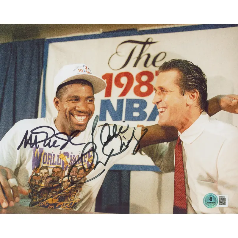 Lakers Magic Johnson & Pat Riley Authentic Signed 8x10 Photo BAS #BR53157