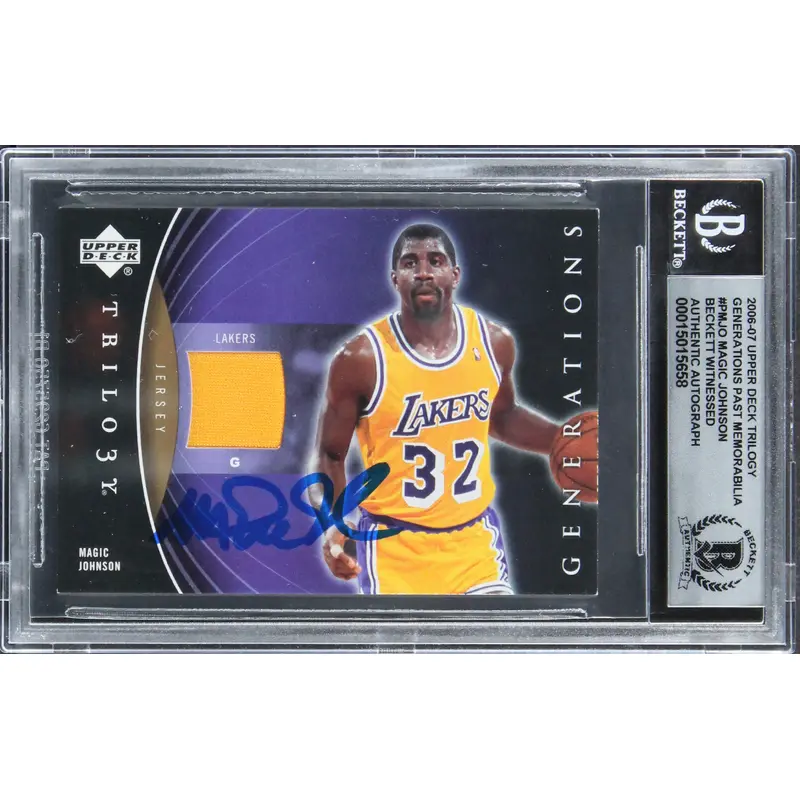 Magic Johnson Signed 2006 Upper Deck Trilogy GPM #PMJO Card Auto 10! BAS Slab