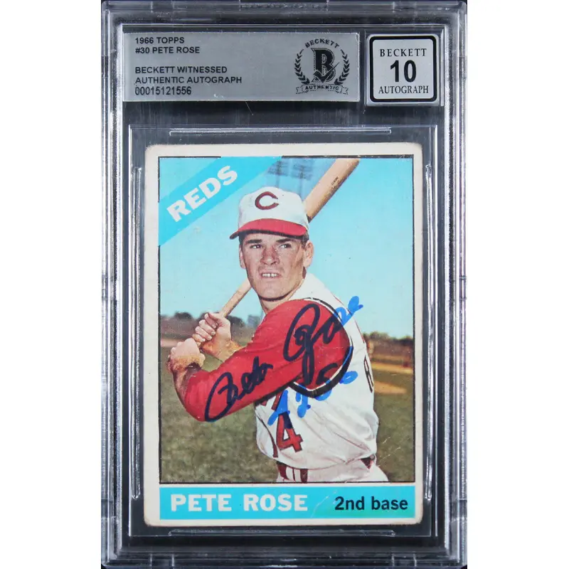 Reds Pete Rose 4256 Authentic Signed 1966 Topps #30 Card Auto 10! BAS Slabbed