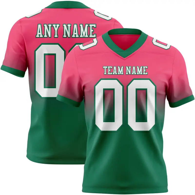 Custom Neon Pink White-Kelly Green Mesh Authentic Fade Fashion Football Jersey