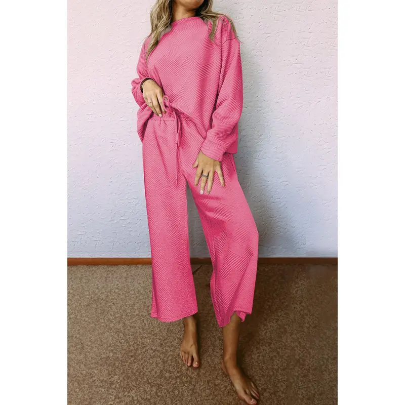 Strawberry Pink Ultra Loose Textured 2pcs Slouchy Outfit