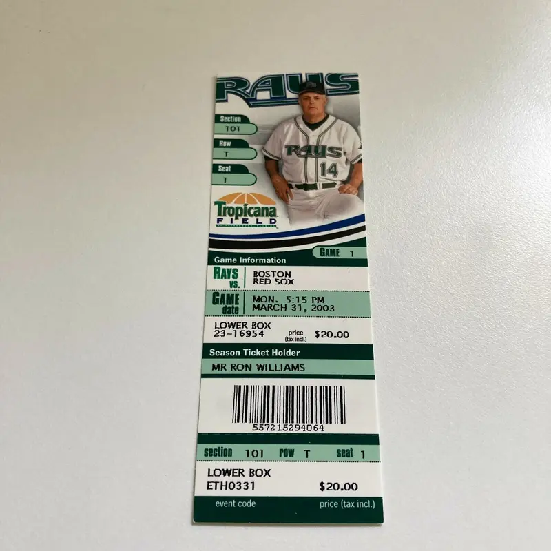 Rocco Baldelli MLB Debut First Game Original Ticket March 31, 2003