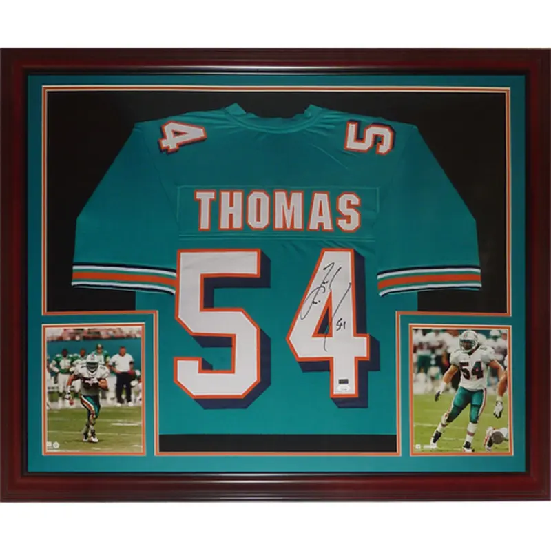 Zach Thomas Autographed Miami Dolphins (Teal #54) Deluxe Framed Jersey - JSA