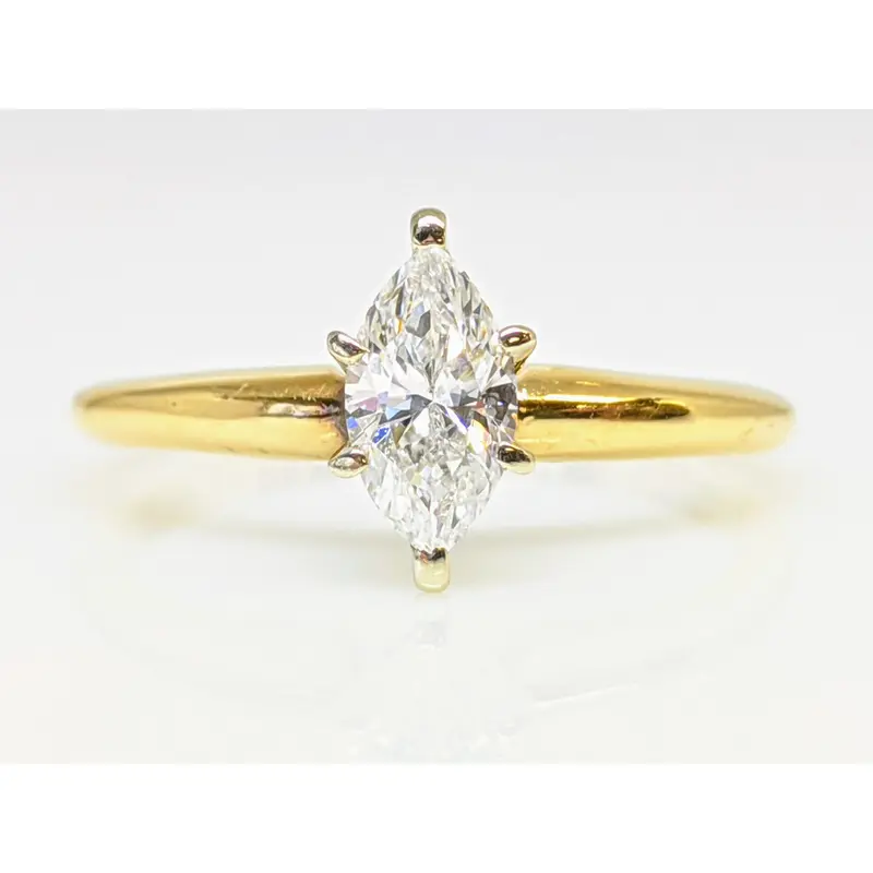 14K .48 CARAT TOTAL I1 F DIAMOND MARQUISE CUT SOLITAIRE ESTATE RING 1.7 GRAMS