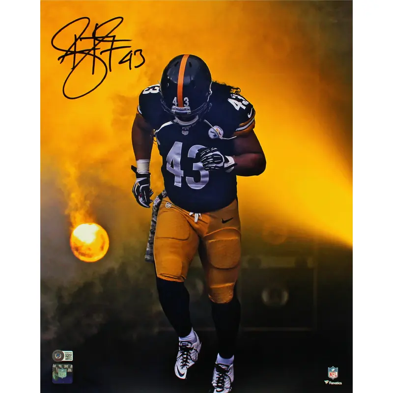 Steelers Troy Polamalu Authentic Signed 16x20 Vertical Smoke Photo BAS Witnessed