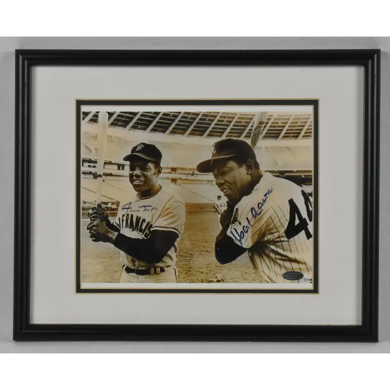 Willie Mays & Hank Aaron Dual Signed Autographed Framed 8x10 Photo Steiner COA