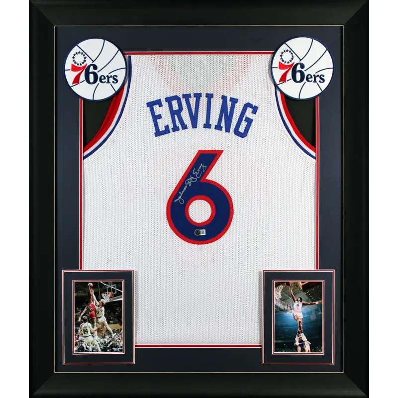 Julius "Dr. J" Erving Authentic Signed White Pro Style Framed Jersey BAS