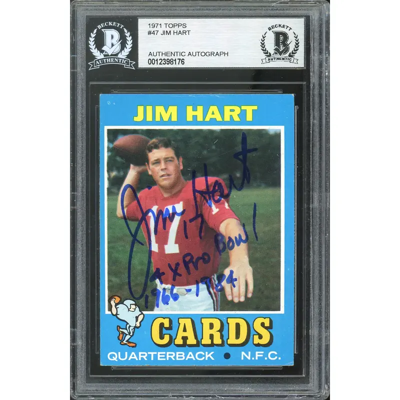 Cardinals Jim Hart "4X Pro Bowl" Authentic Signed 1971 Topps #47 Card BAS Slab