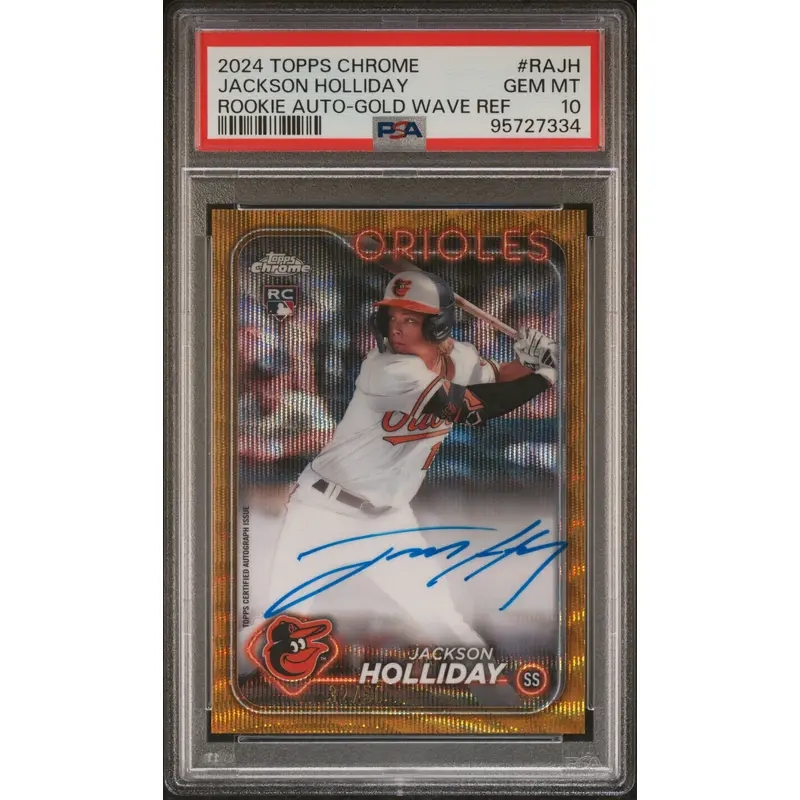Jackson Holliday 2024 Topps Chrome Gold Wave Rookie Auto PSA 10 Gem Mint