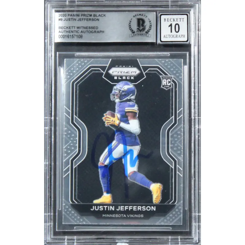Vikings Justin Jefferson Signed 2020 Panini Prizm Black #9 RC Auto 10! BAS Slab